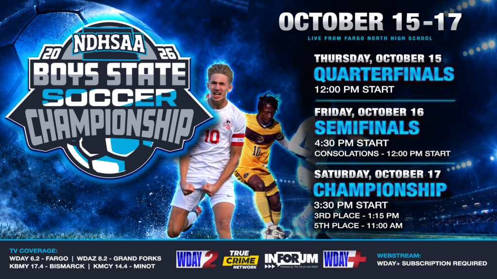 Image displaying media options for the state soccer tournament in Fargo.